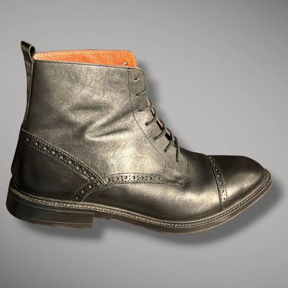 Men\'s Sz 10 STAFFORD Gunner Black Smooth Leather Lace Up Cap Toe Combat Boots main image 13